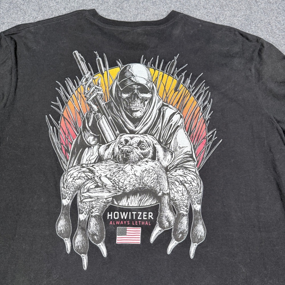 Howitzer Patriot Mfg Co Mens 2XL Black Graphic Tee Always Lethal Skeleton Hunter